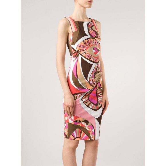 EMILIO PUCCI Multicolor Abstract Ruched Side Sheath Knee Length Dress Si… - Picture 3 of 16